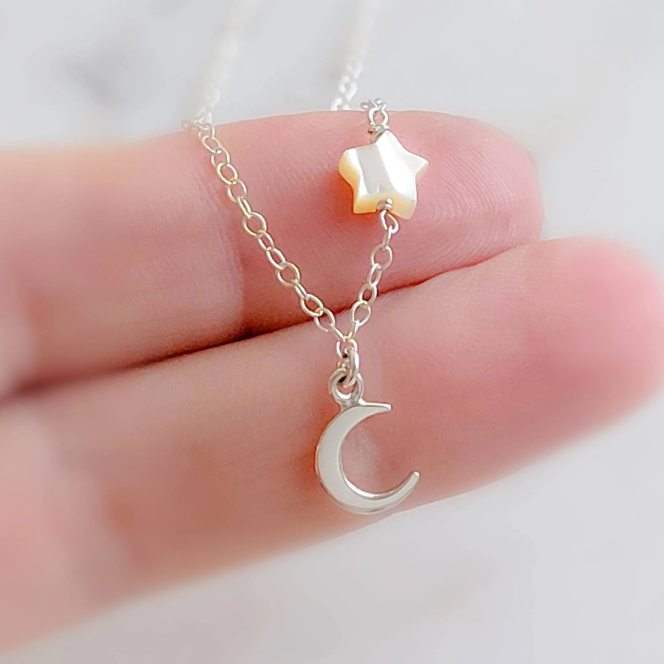 Tiny Crescent Moon & Star Necklace