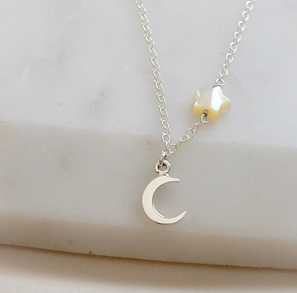 Tiny Crescent Moon & Star Necklace