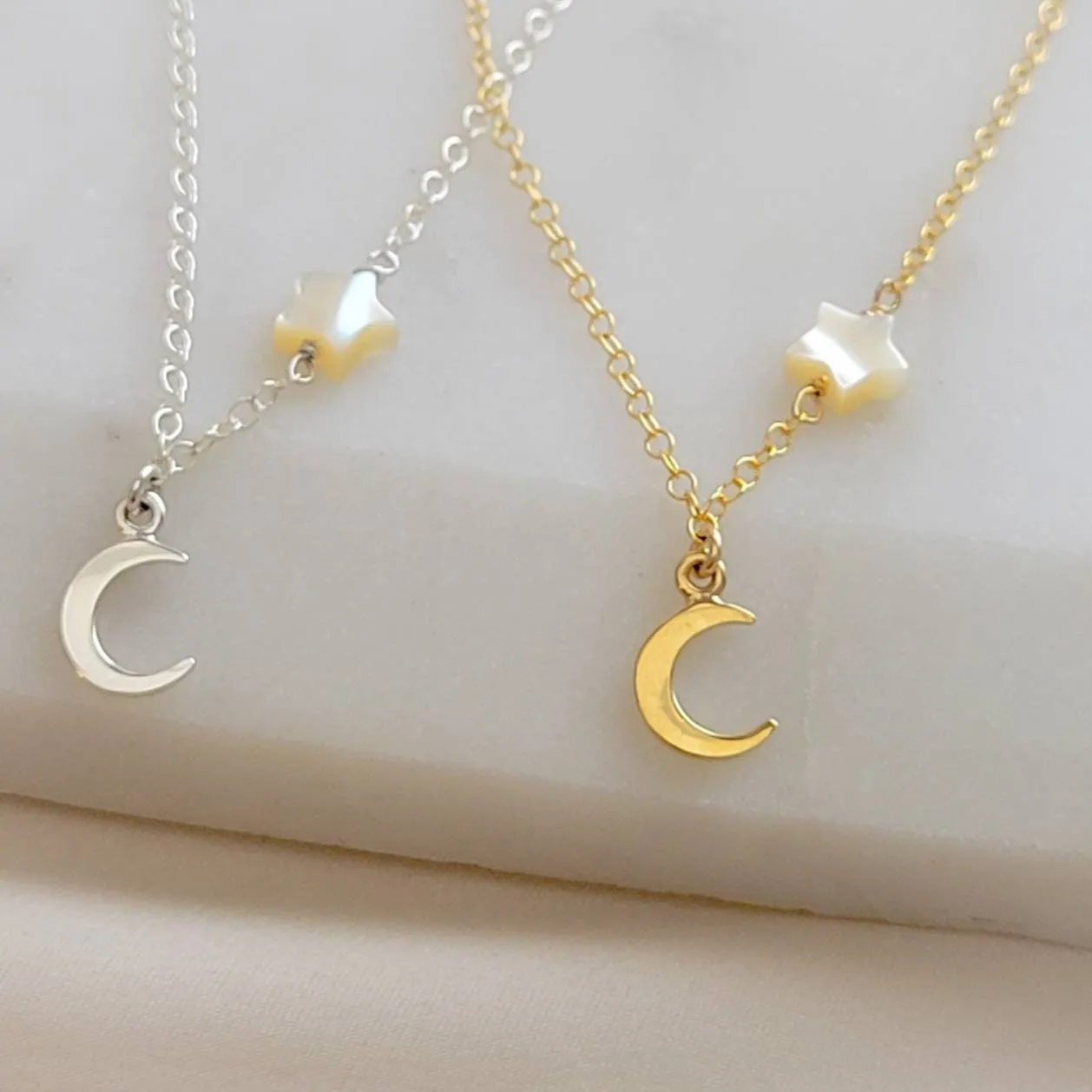 Tiny Crescent Moon & Star Necklace