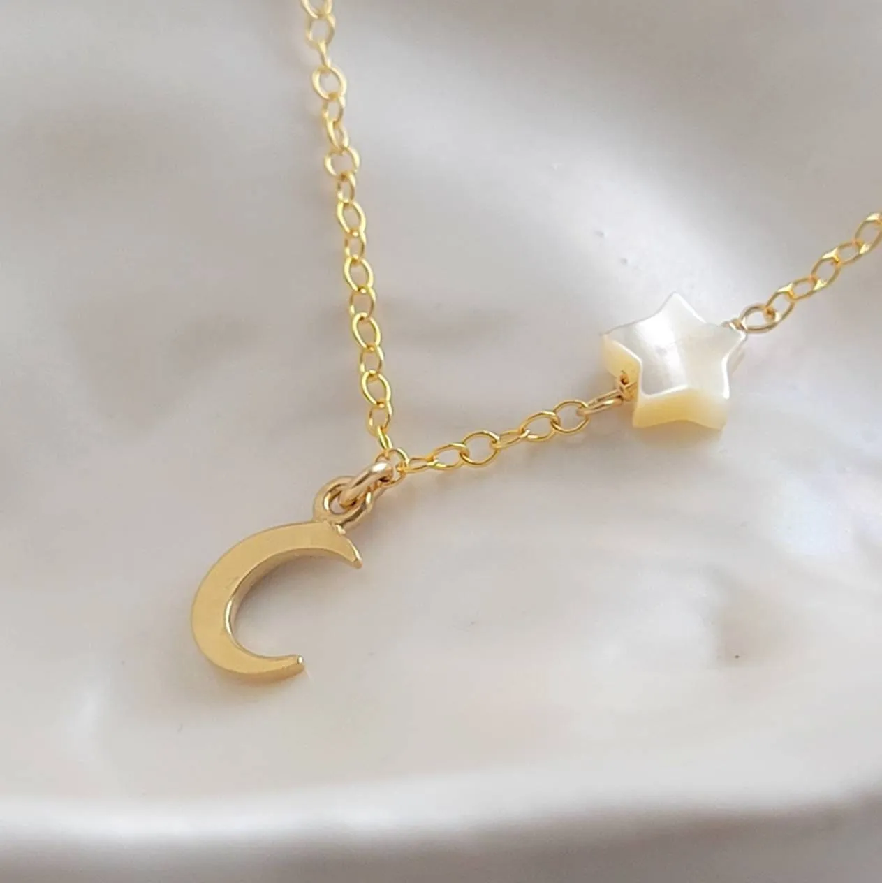 Tiny Crescent Moon & Star Necklace