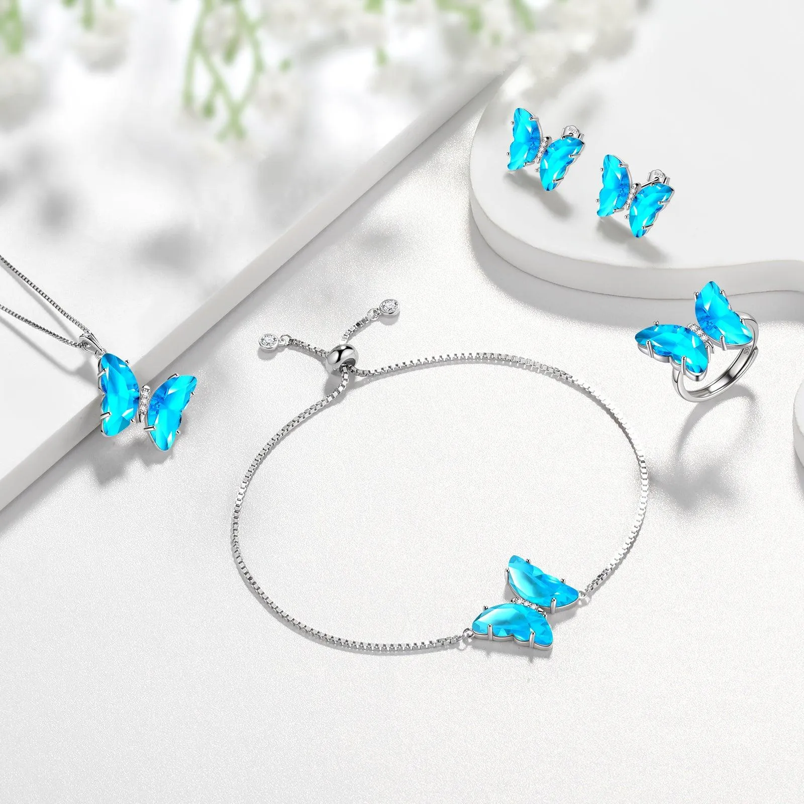 Tokyo Mart Blue Butterfly Bracelet March Aquamarine Birthstone Women Girls Jewelry Birthday Gift