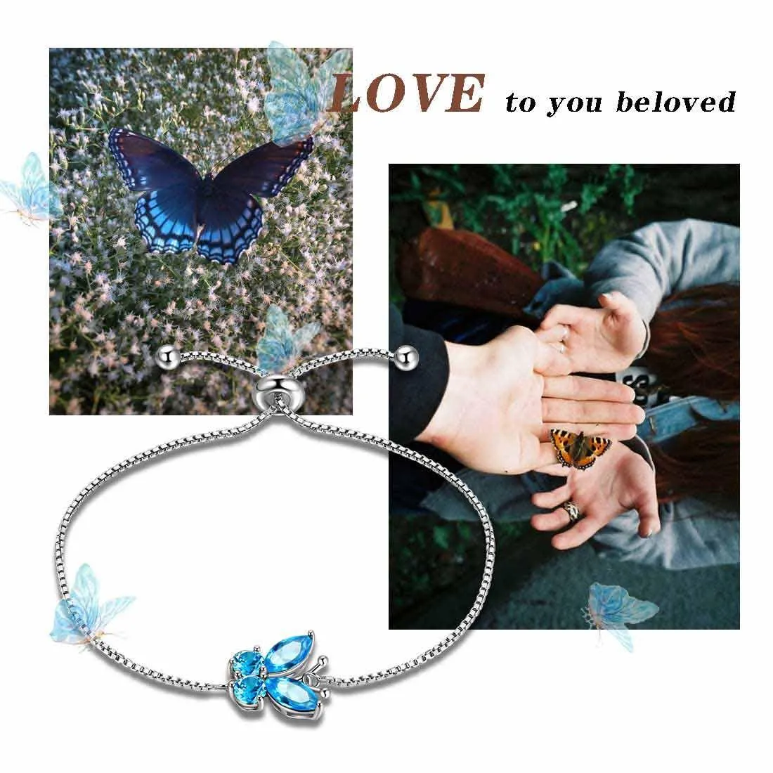 Tokyo Mart Butterfly Bracelet Birthstone March Aquamarine Women Girls Jewelry Birthday Gift