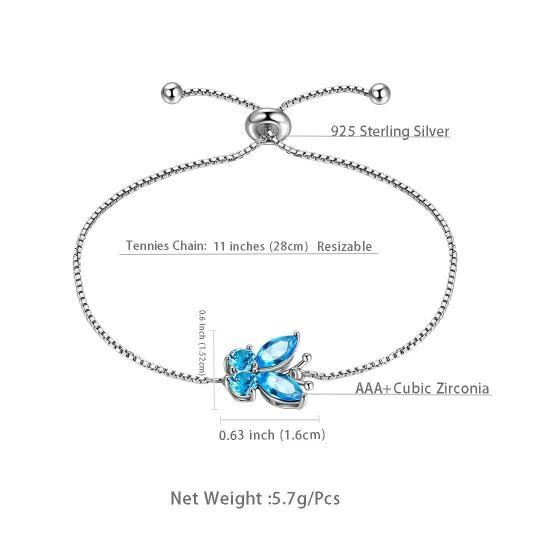 Tokyo Mart Butterfly Bracelet Birthstone March Aquamarine Women Girls Jewelry Birthday Gift