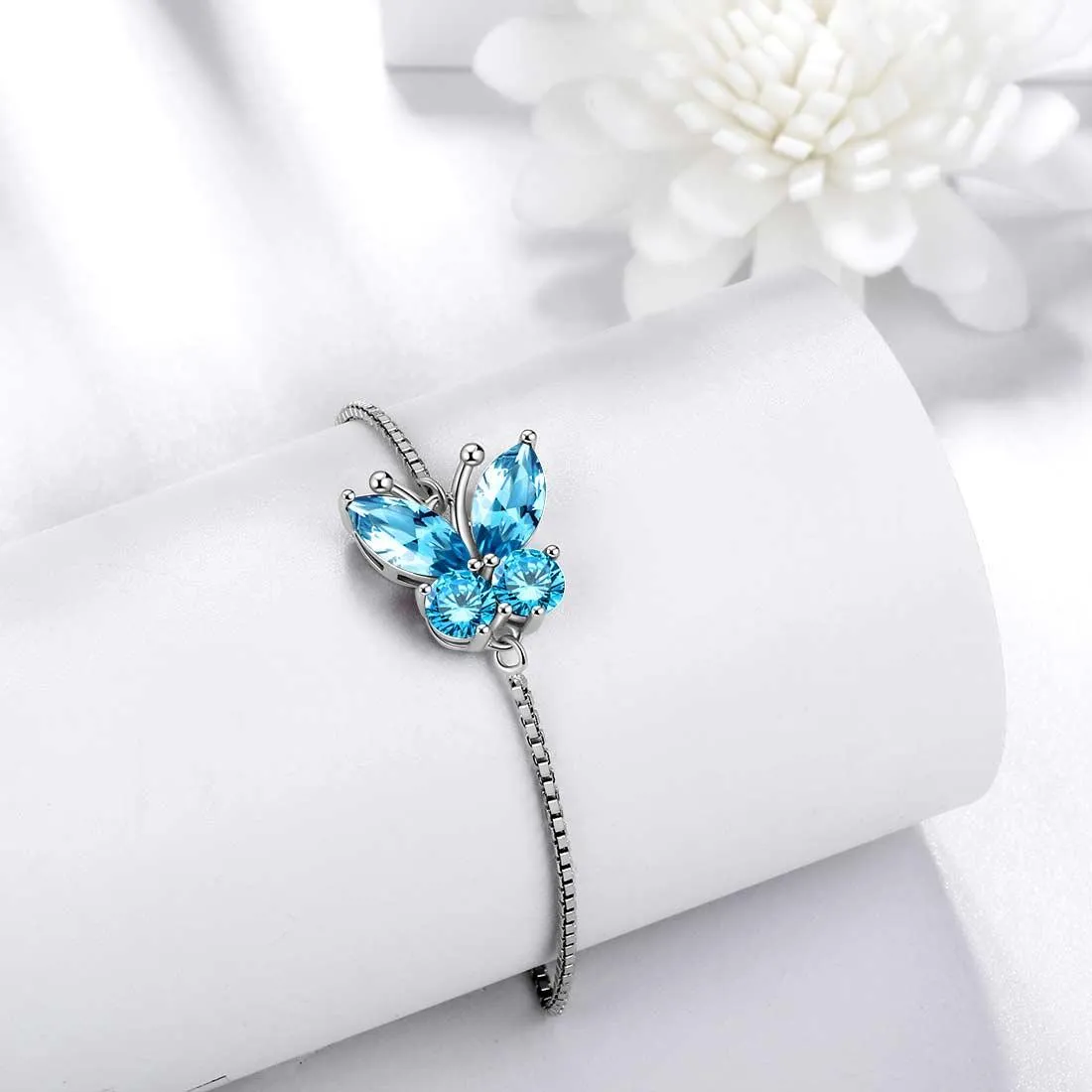 Tokyo Mart Butterfly Bracelet Birthstone March Aquamarine Women Girls Jewelry Birthday Gift