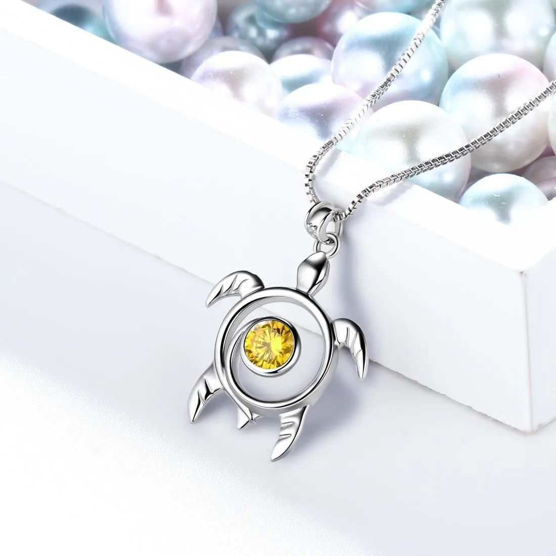 Tokyo Mart Turtle Birthstone November Citrine Necklace Pendant Women Girls Jewelry Birthday Gift