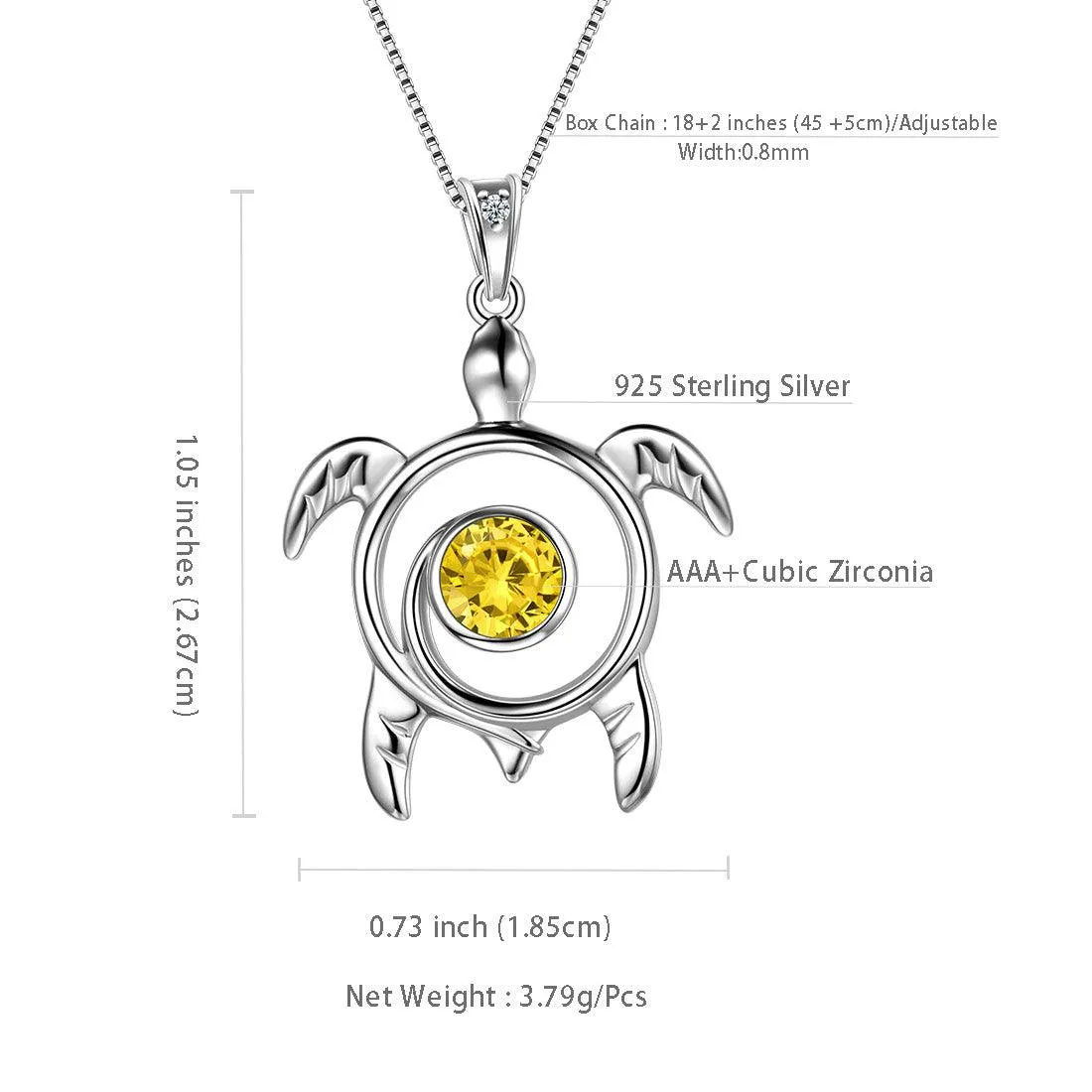 Tokyo Mart Turtle Birthstone November Citrine Necklace Pendant Women Girls Jewelry Birthday Gift