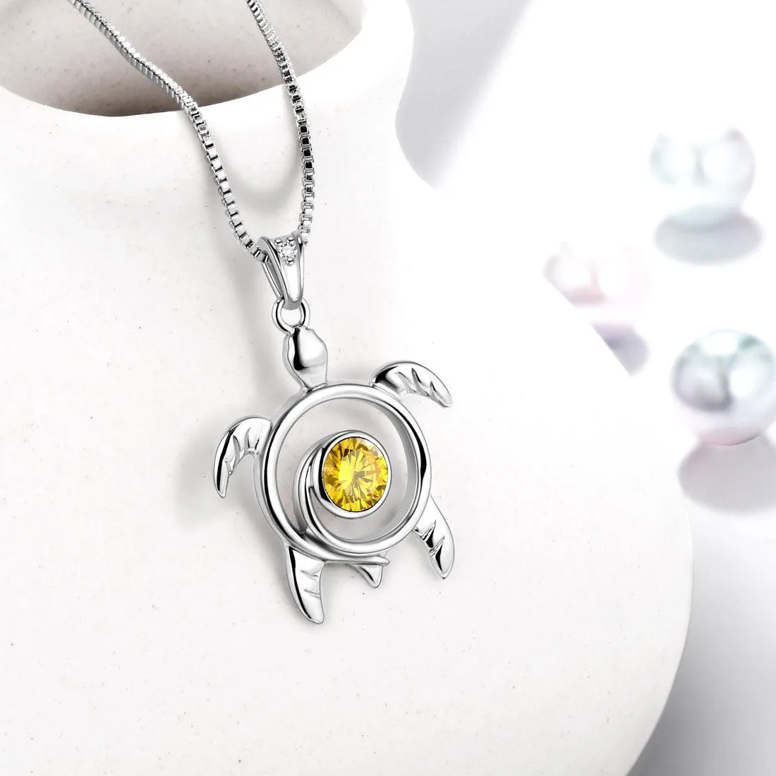 Tokyo Mart Turtle Birthstone November Citrine Necklace Pendant Women Girls Jewelry Birthday Gift