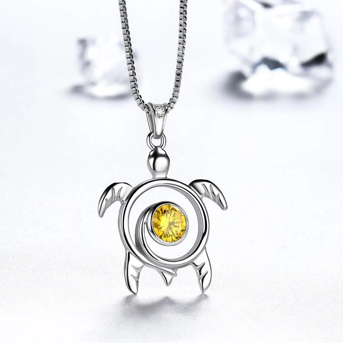 Tokyo Mart Turtle Birthstone November Citrine Necklace Pendant Women Girls Jewelry Birthday Gift