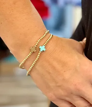 Turquoise Gold Beaded Cross Bracelet