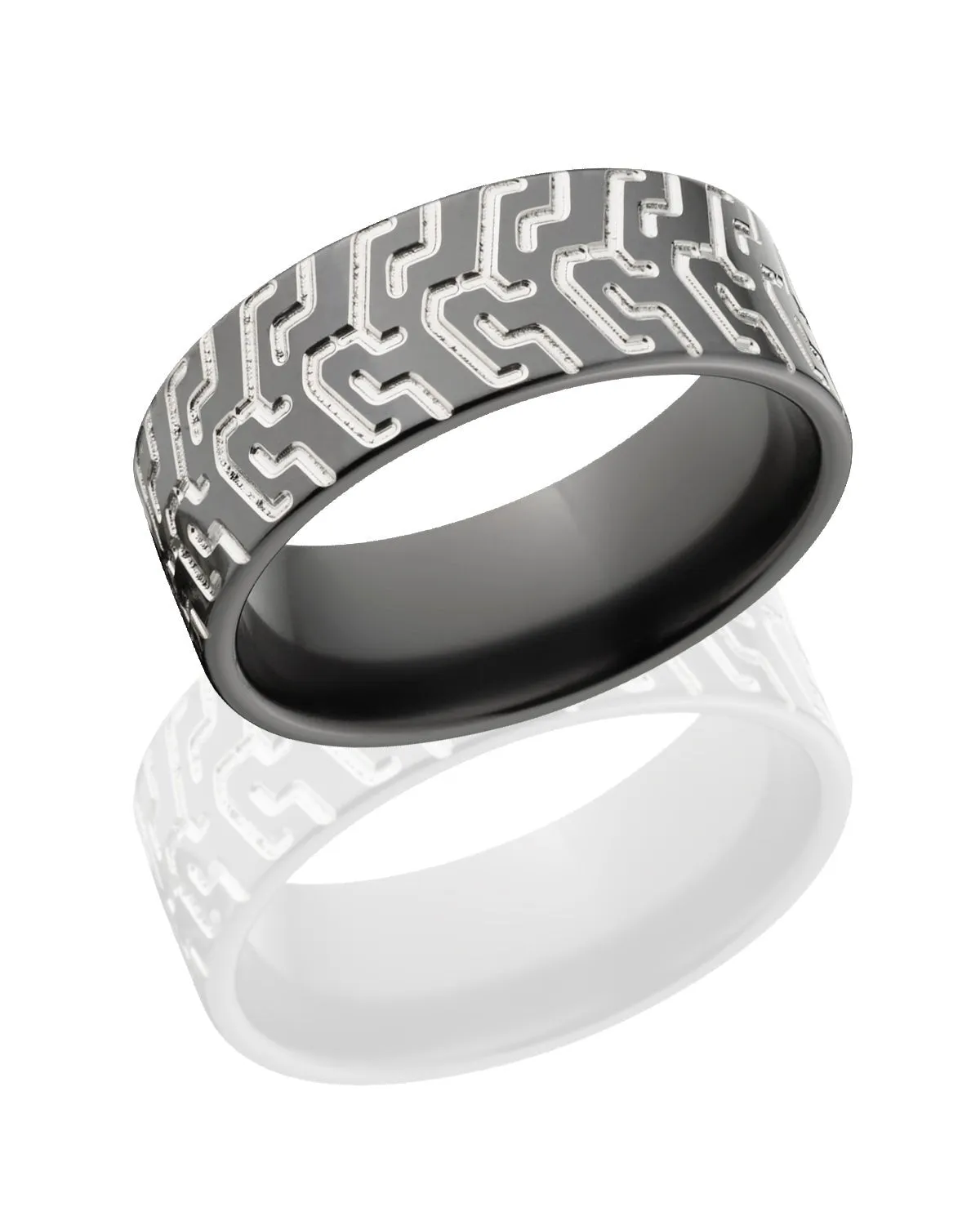 Two-Tone Tire Tread Men's Wedding Band - Black Zirconium Ring