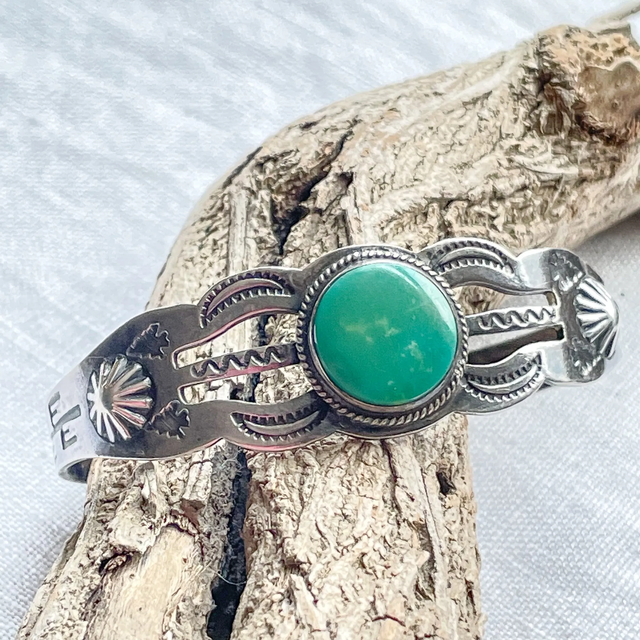 Vintage 40s Silver Turquoise Fred Harvey Era Bracelet, Small Wrist 14.1 Grams