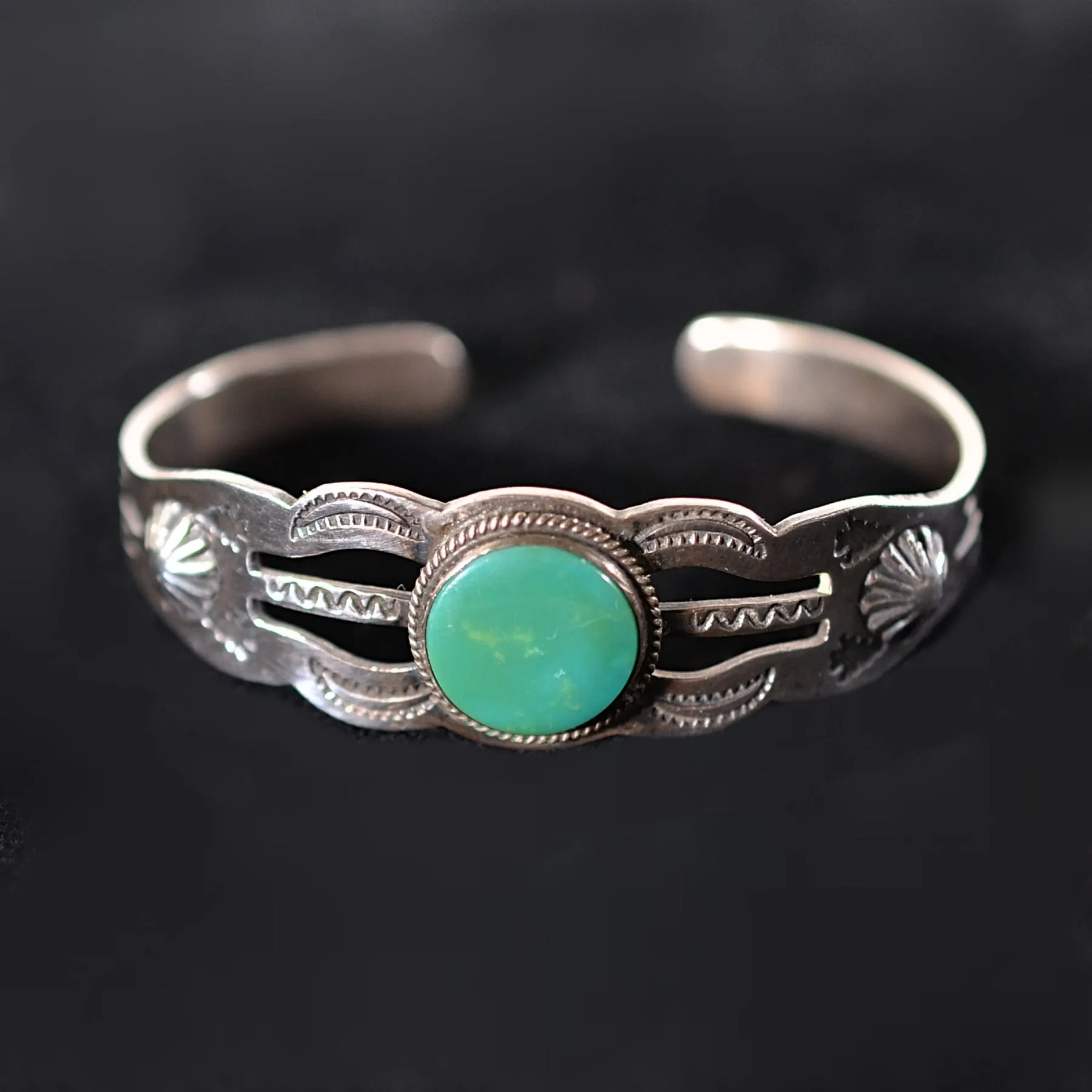 Vintage 40s Silver Turquoise Fred Harvey Era Bracelet, Small Wrist 14.1 Grams