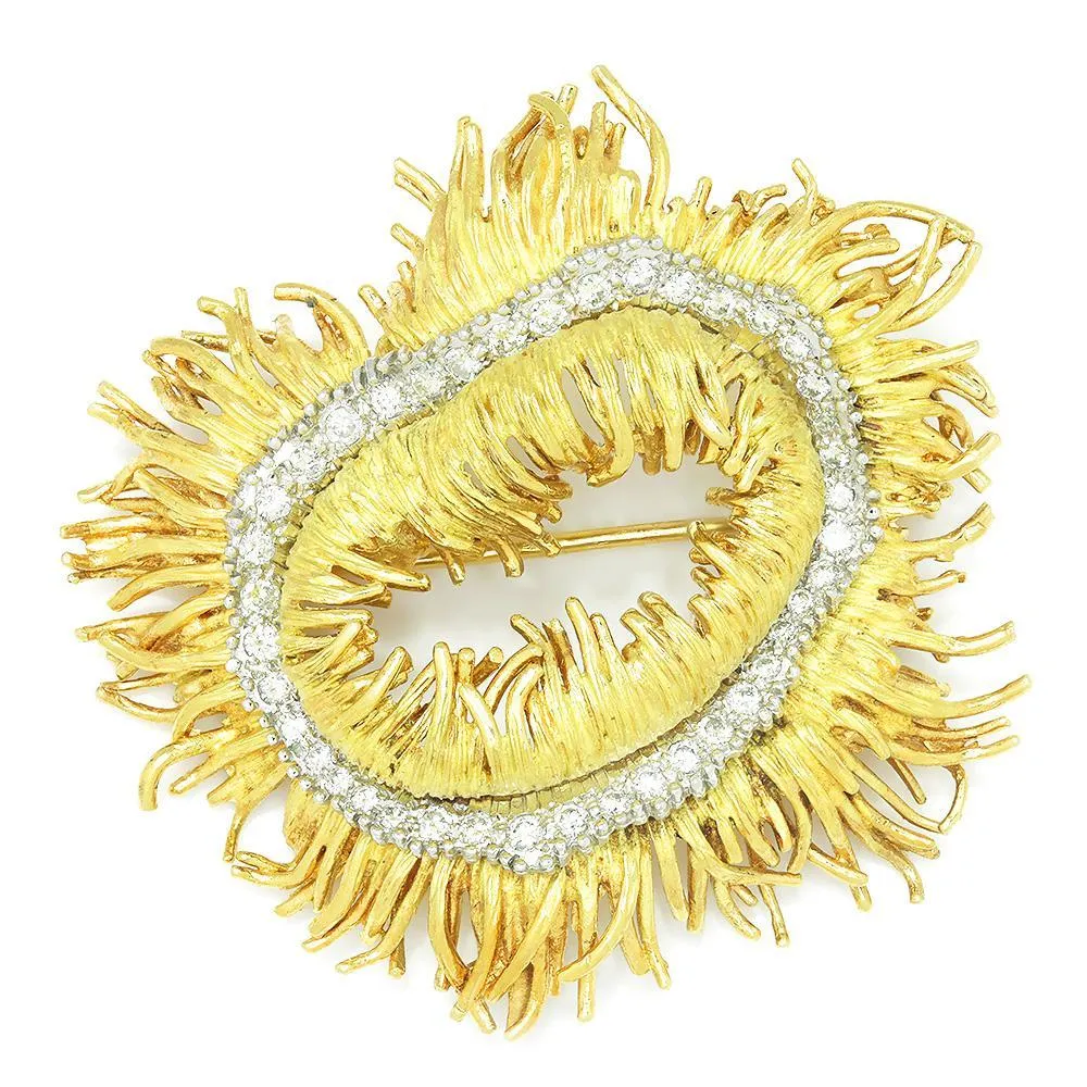 Vintage Diamond Sea Anemone Brooch Pin 18K Gold 1.50ctw