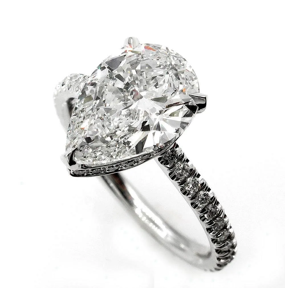 Vintage GIA 2.50ctw PEAR Shaped Diamond Pave Solitaire 14K WG Engagement Wedding Ring