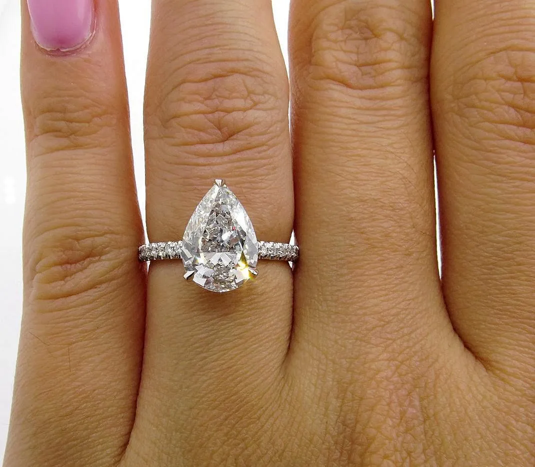 Vintage GIA 2.50ctw PEAR Shaped Diamond Pave Solitaire 14K WG Engagement Wedding Ring