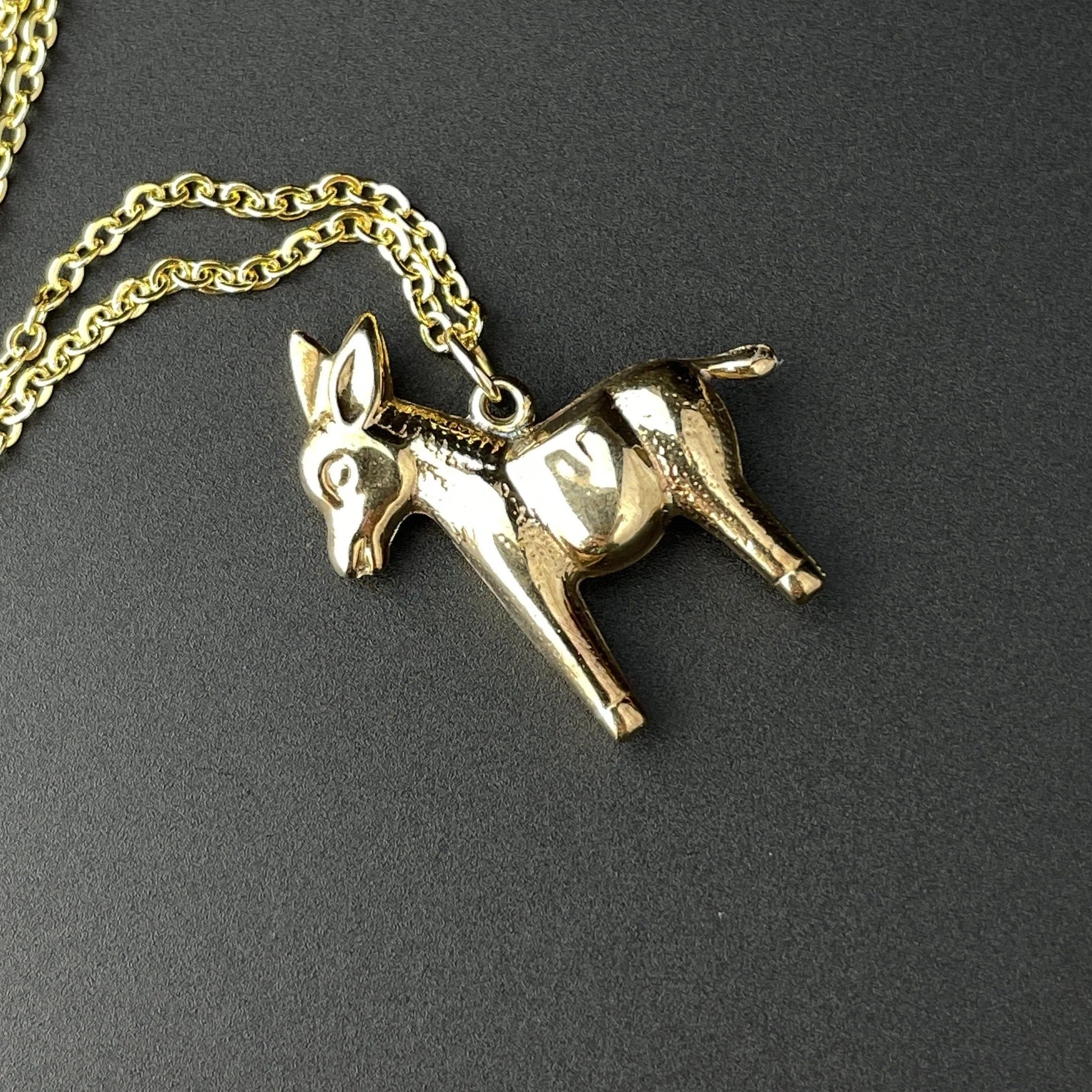 Vintage Gold Puffy Donkey Charm Pendant Necklace