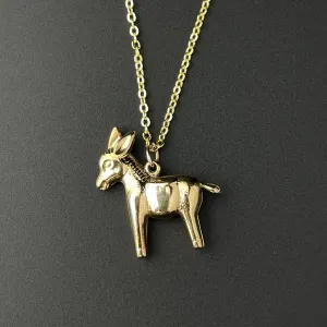 Vintage Gold Puffy Donkey Charm Pendant Necklace