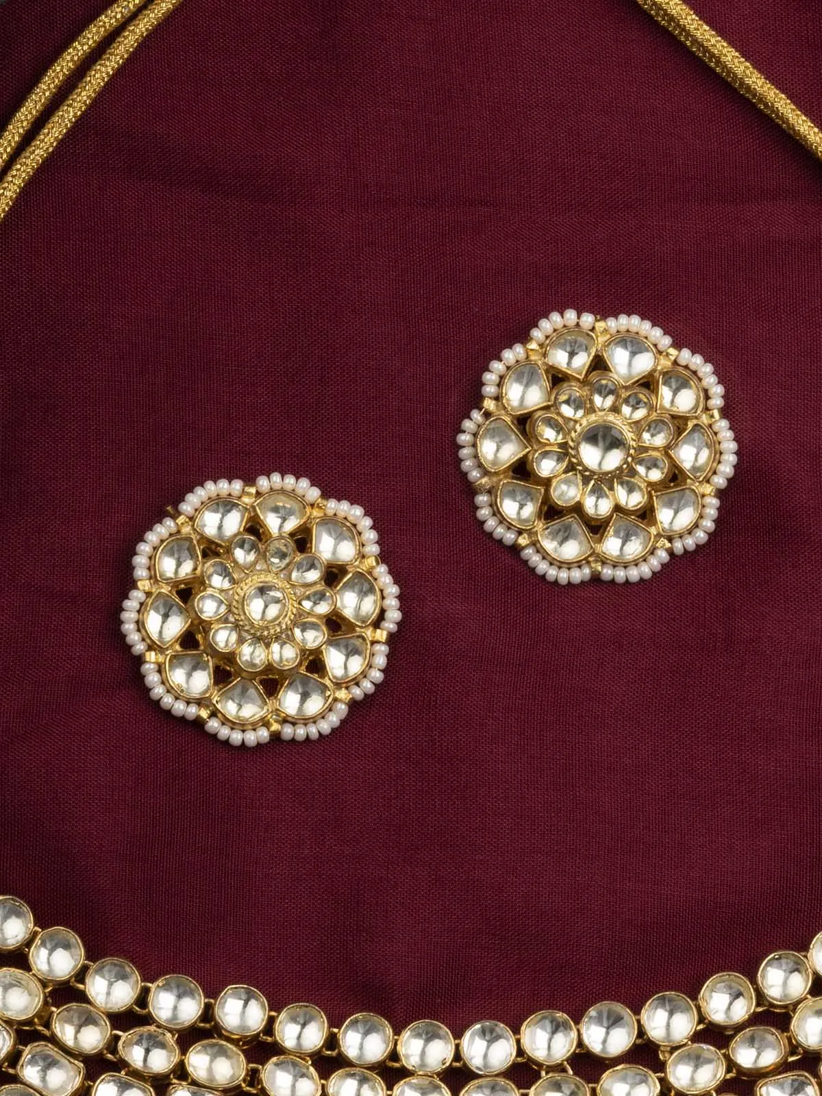 White Color Gold Plated Jadau Kundan Necklace Set - MS1833Y