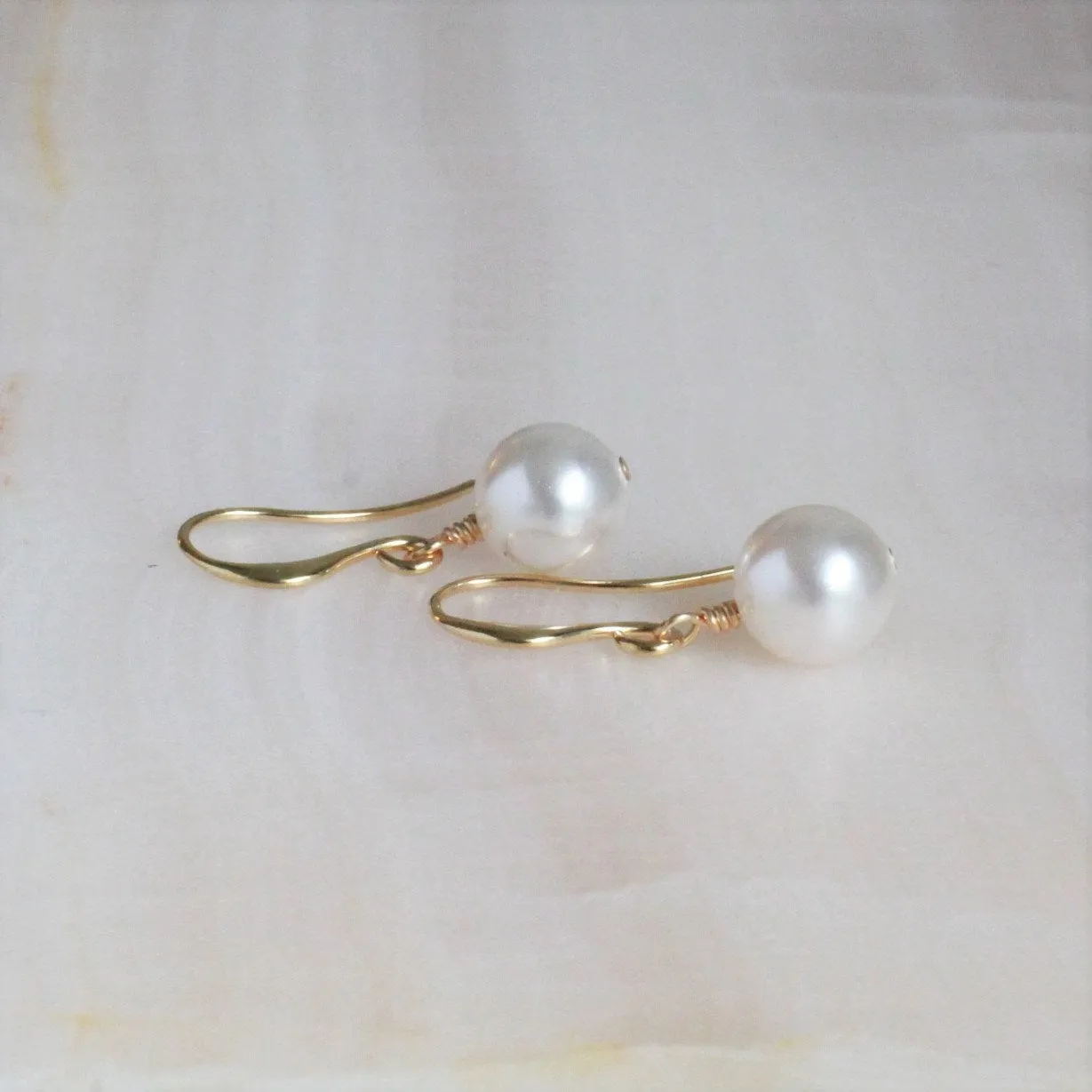 White Pearl Drop Gold Earrings and Bracelet Set