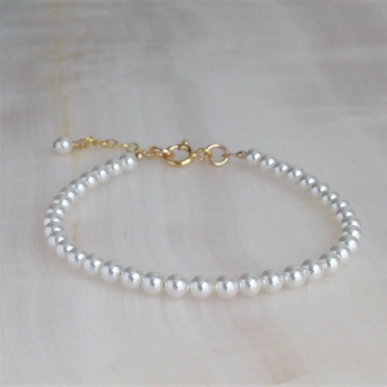 White Pearl Drop Gold Earrings and Bracelet Set