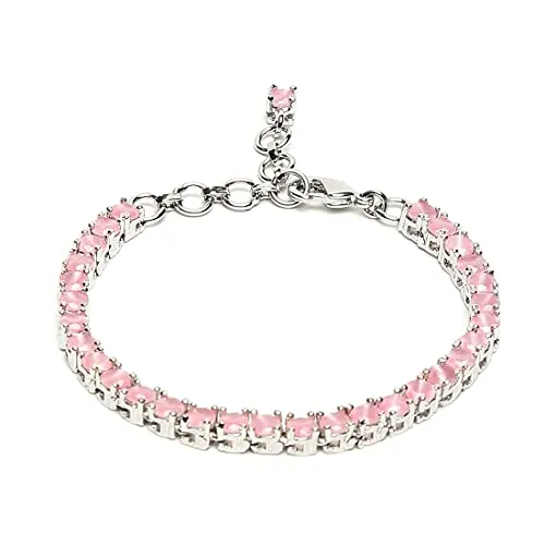 Yellow Chimes AD Bracelet for Women Light Pink American Diamond AD Studded Rhodium Plated AD Crystal Bracelet for Women and Girls