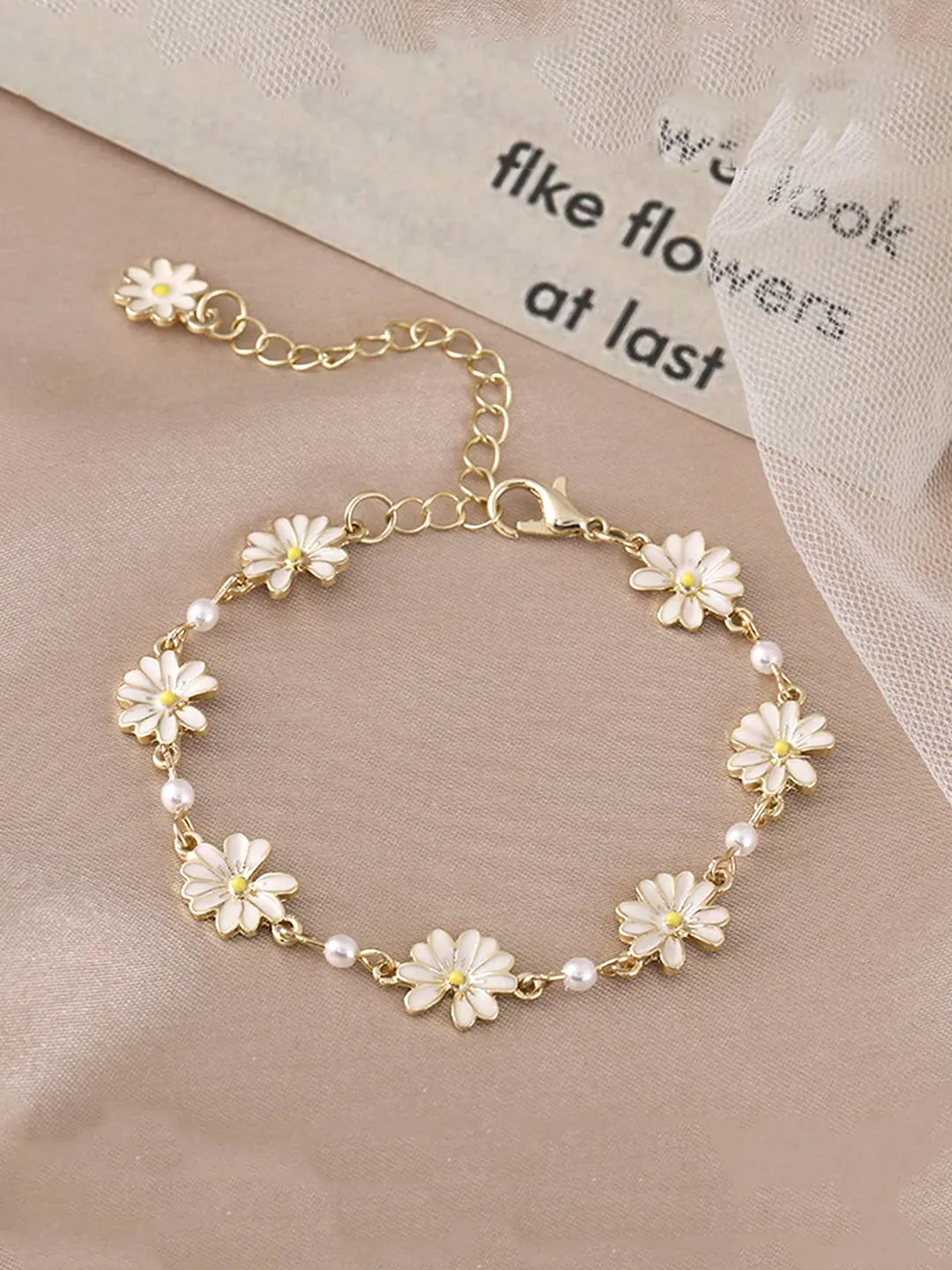 Yellow Chimes Necklace For Women Gold Toned Floral Designed Pearl Studded Chain For Women and Girls